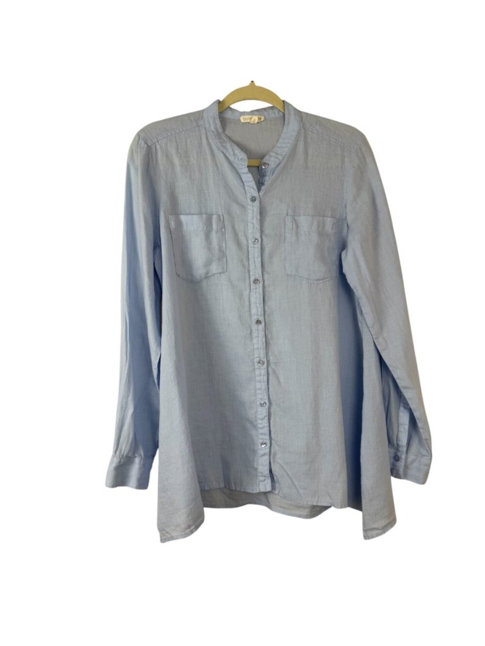 Eileen Fisher Organic Irish Linen Button Up Shirt Size Small Light Blue Casual